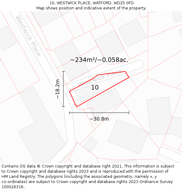 10, WESTWICK PLACE, WATFORD, WD25 0FD: Plot and title map