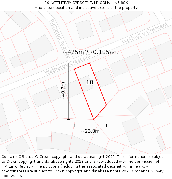 10, WETHERBY CRESCENT, LINCOLN, LN6 8SX: Plot and title map