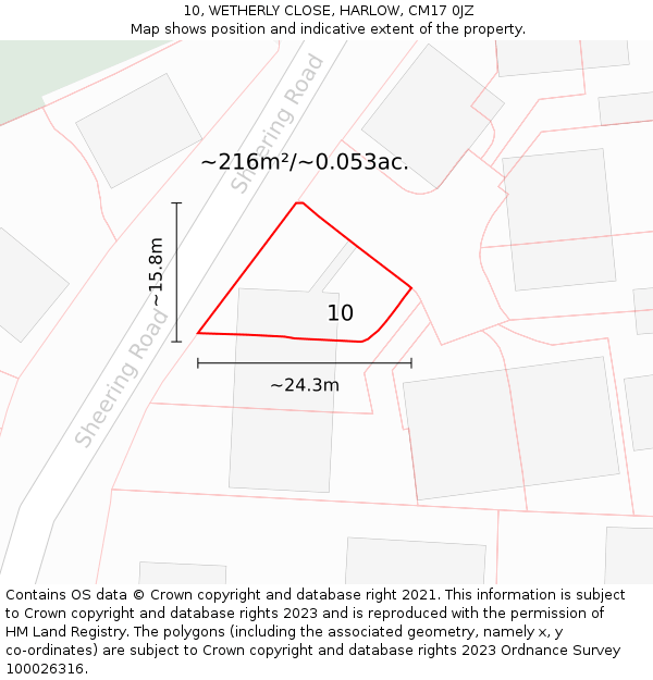 10, WETHERLY CLOSE, HARLOW, CM17 0JZ: Plot and title map