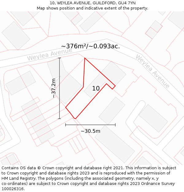 10, WEYLEA AVENUE, GUILDFORD, GU4 7YN: Plot and title map