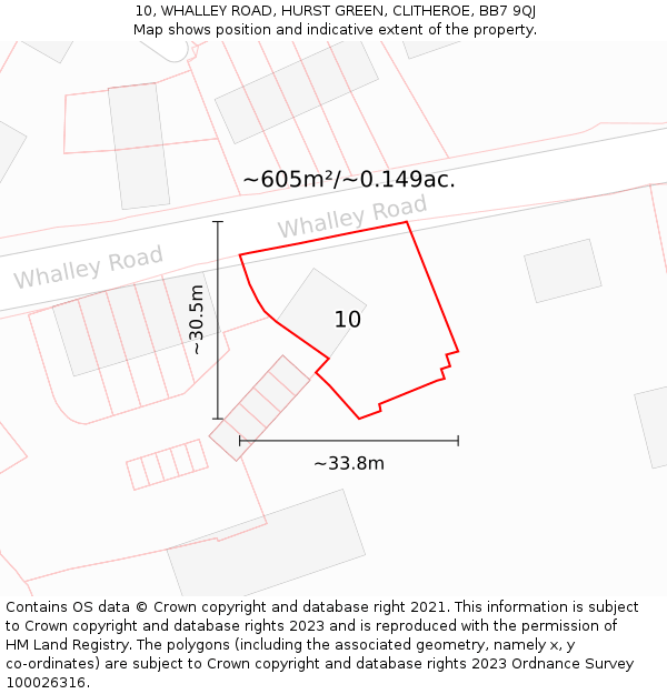 10, WHALLEY ROAD, HURST GREEN, CLITHEROE, BB7 9QJ: Plot and title map