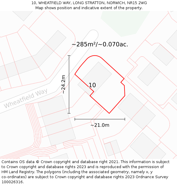 10, WHEATFIELD WAY, LONG STRATTON, NORWICH, NR15 2WG: Plot and title map