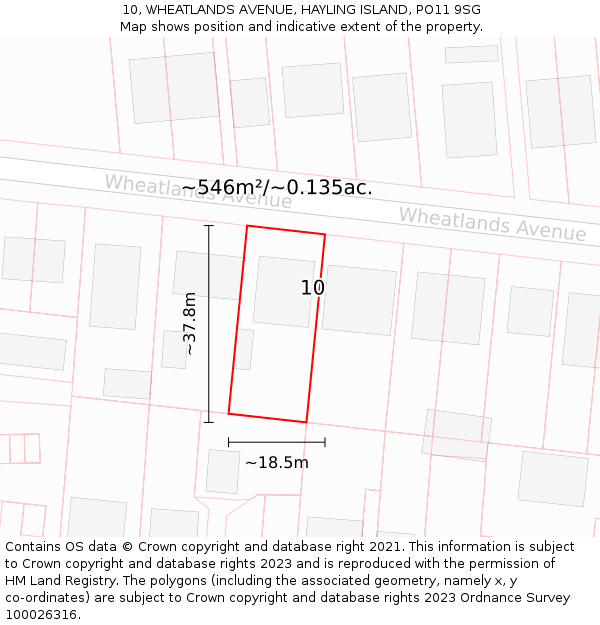 10, WHEATLANDS AVENUE, HAYLING ISLAND, PO11 9SG: Plot and title map