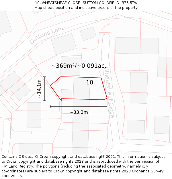 10, WHEATSHEAF CLOSE, SUTTON COLDFIELD, B75 5TW: Plot and title map