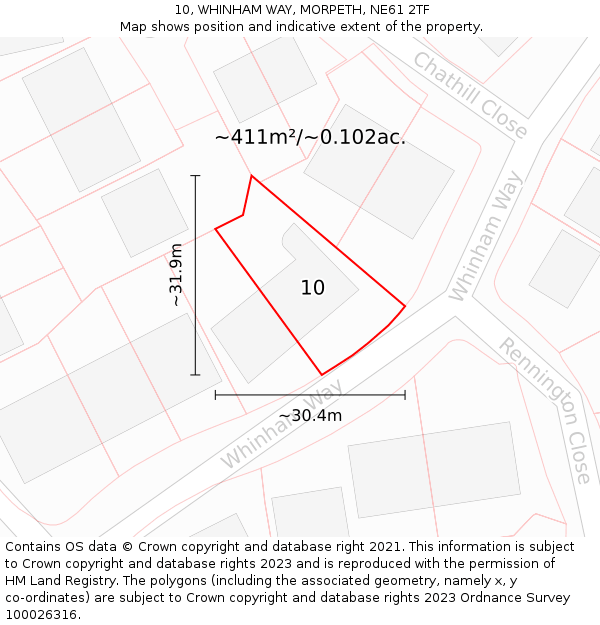 10, WHINHAM WAY, MORPETH, NE61 2TF: Plot and title map