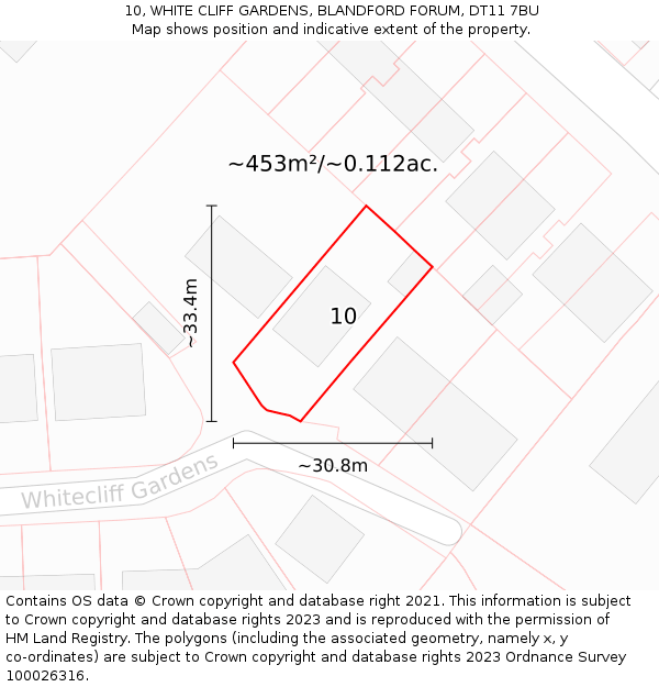 10, WHITE CLIFF GARDENS, BLANDFORD FORUM, DT11 7BU: Plot and title map