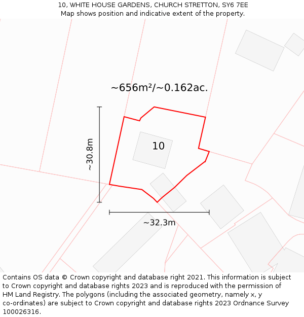 10, WHITE HOUSE GARDENS, CHURCH STRETTON, SY6 7EE: Plot and title map