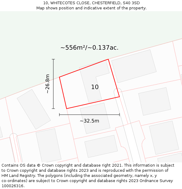 10, WHITECOTES CLOSE, CHESTERFIELD, S40 3SD: Plot and title map