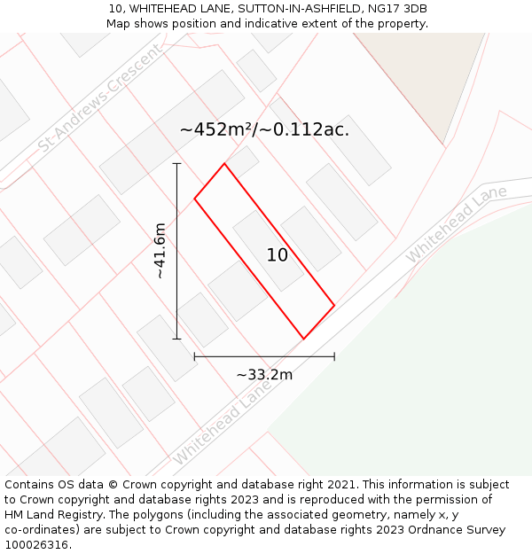 10, WHITEHEAD LANE, SUTTON-IN-ASHFIELD, NG17 3DB: Plot and title map