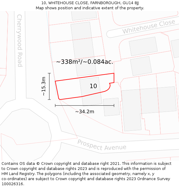 10, WHITEHOUSE CLOSE, FARNBOROUGH, GU14 8JJ: Plot and title map