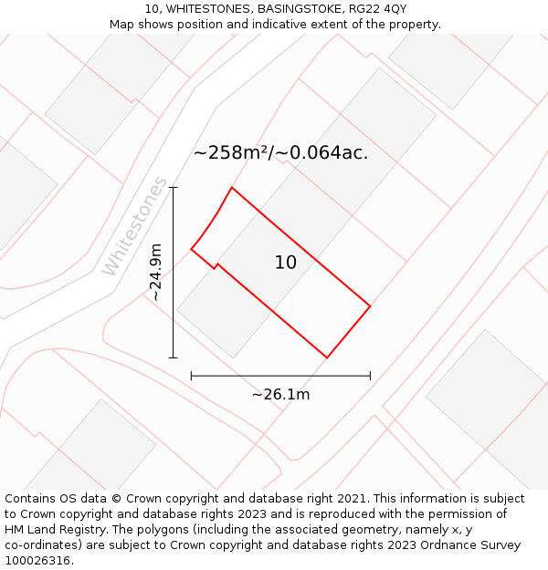 10, WHITESTONES, BASINGSTOKE, RG22 4QY: Plot and title map