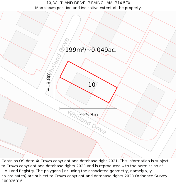 10, WHITLAND DRIVE, BIRMINGHAM, B14 5EX: Plot and title map