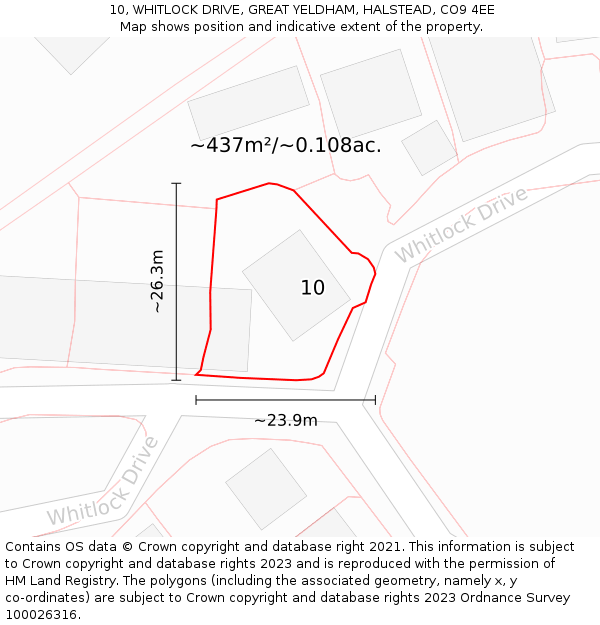 10, WHITLOCK DRIVE, GREAT YELDHAM, HALSTEAD, CO9 4EE: Plot and title map