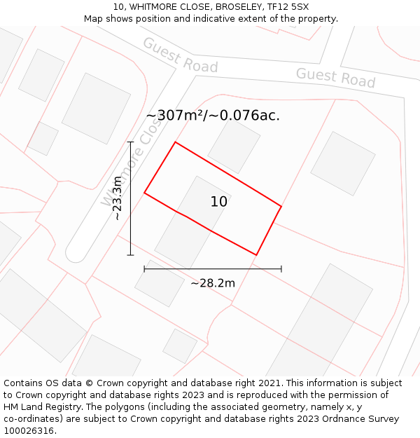 10, WHITMORE CLOSE, BROSELEY, TF12 5SX: Plot and title map