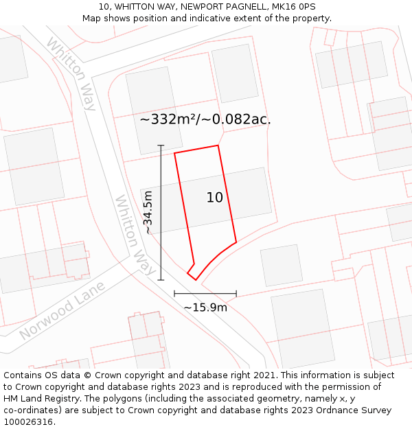 10, WHITTON WAY, NEWPORT PAGNELL, MK16 0PS: Plot and title map