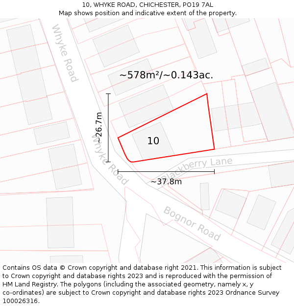 10, WHYKE ROAD, CHICHESTER, PO19 7AL: Plot and title map