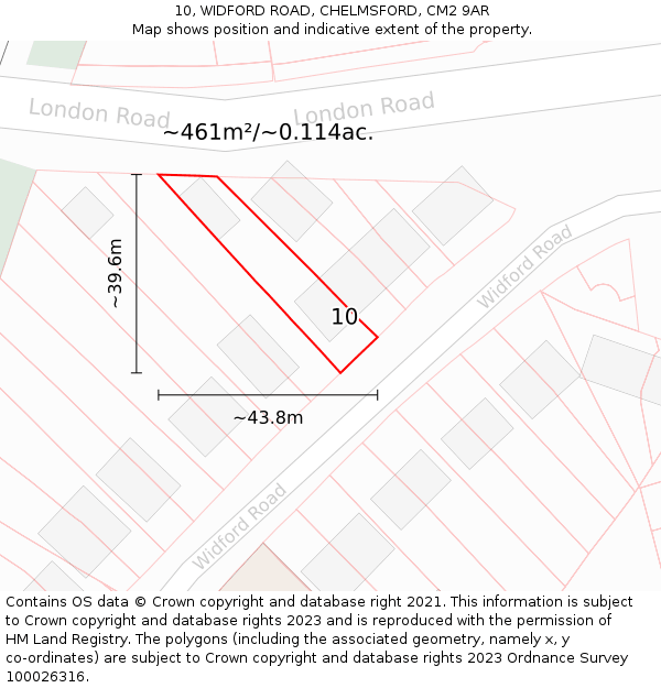 10, WIDFORD ROAD, CHELMSFORD, CM2 9AR: Plot and title map