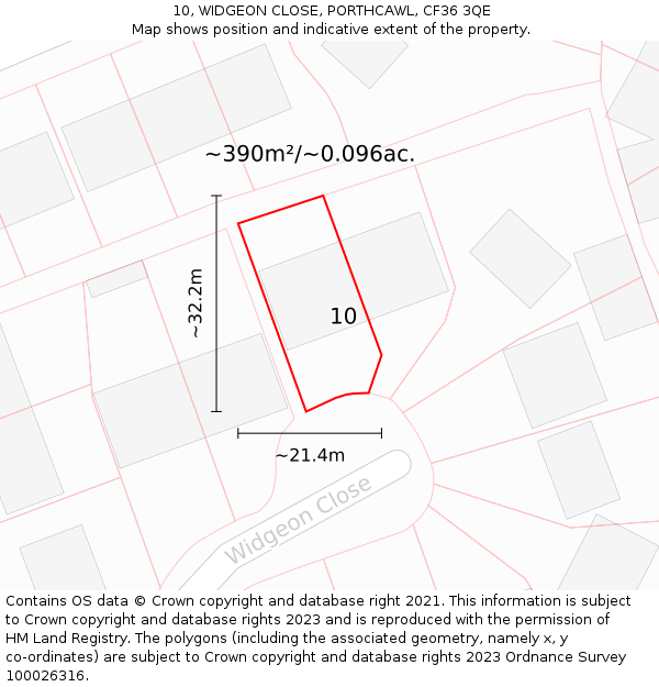 10, WIDGEON CLOSE, PORTHCAWL, CF36 3QE: Plot and title map