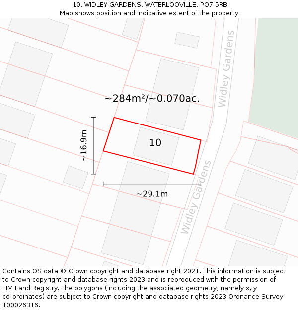 10, WIDLEY GARDENS, WATERLOOVILLE, PO7 5RB: Plot and title map