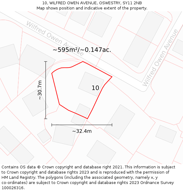 10, WILFRED OWEN AVENUE, OSWESTRY, SY11 2NB: Plot and title map