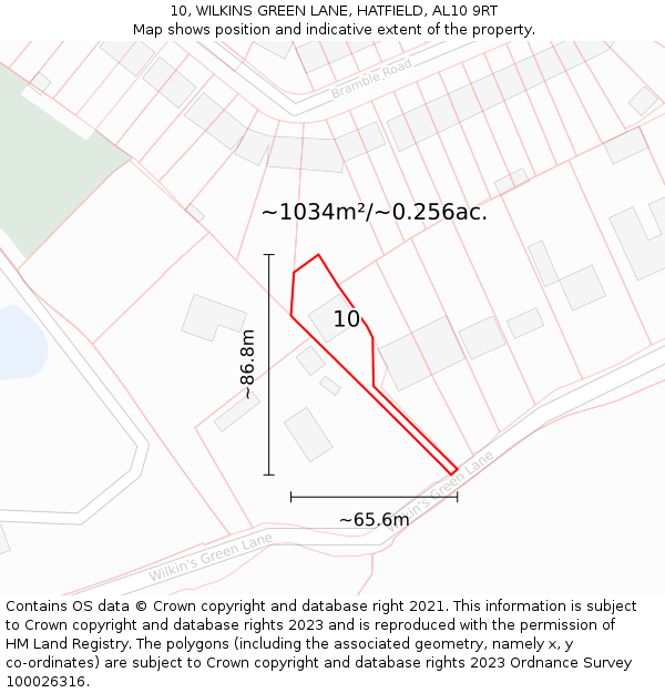 10, WILKINS GREEN LANE, HATFIELD, AL10 9RT: Plot and title map