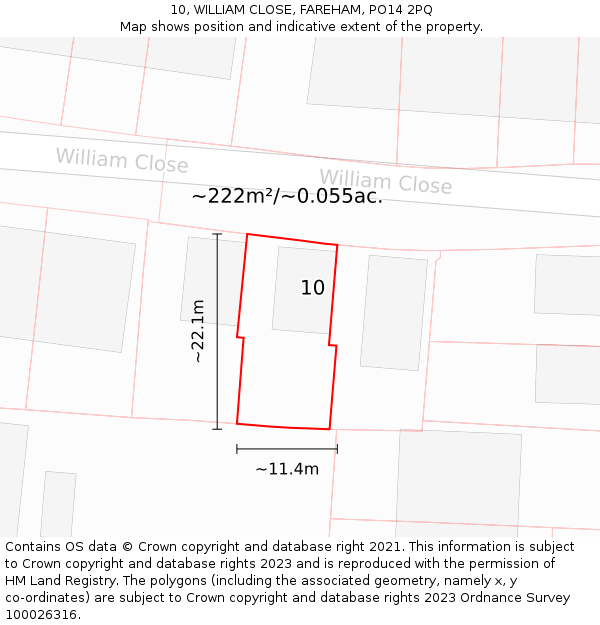 10, WILLIAM CLOSE, FAREHAM, PO14 2PQ: Plot and title map