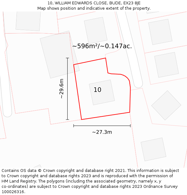 10, WILLIAM EDWARDS CLOSE, BUDE, EX23 8JE: Plot and title map