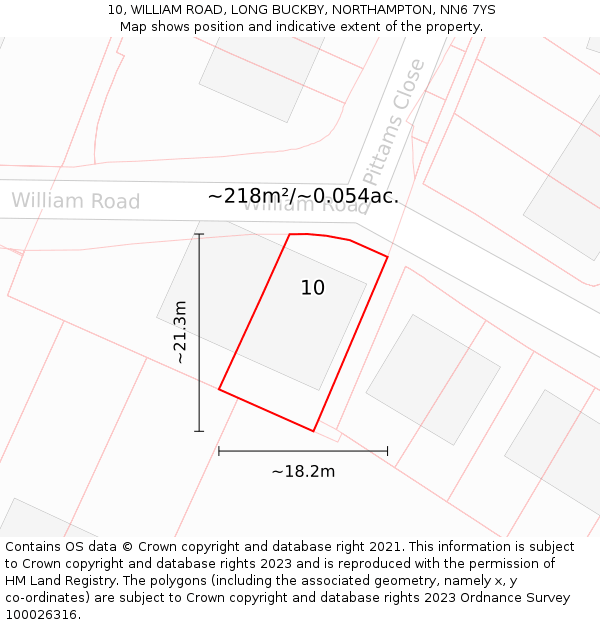 10, WILLIAM ROAD, LONG BUCKBY, NORTHAMPTON, NN6 7YS: Plot and title map