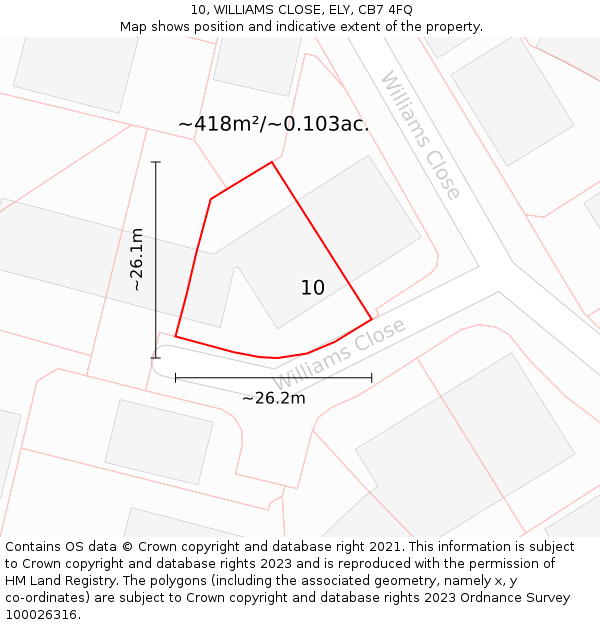 10, WILLIAMS CLOSE, ELY, CB7 4FQ: Plot and title map