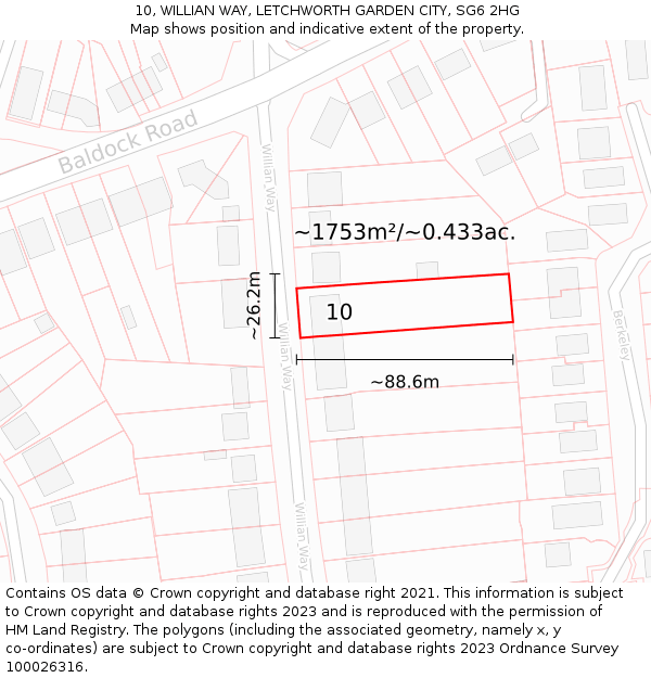 10, WILLIAN WAY, LETCHWORTH GARDEN CITY, SG6 2HG: Plot and title map