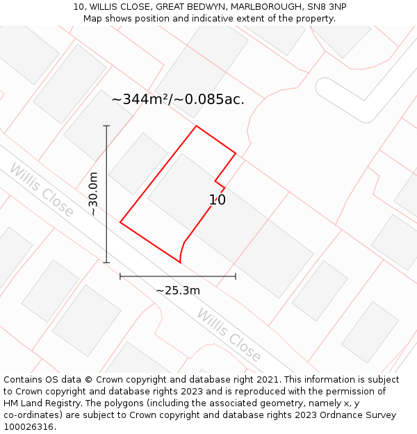 10, WILLIS CLOSE, GREAT BEDWYN, MARLBOROUGH, SN8 3NP: Plot and title map