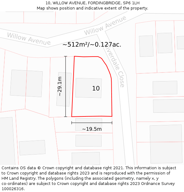 10, WILLOW AVENUE, FORDINGBRIDGE, SP6 1LH: Plot and title map