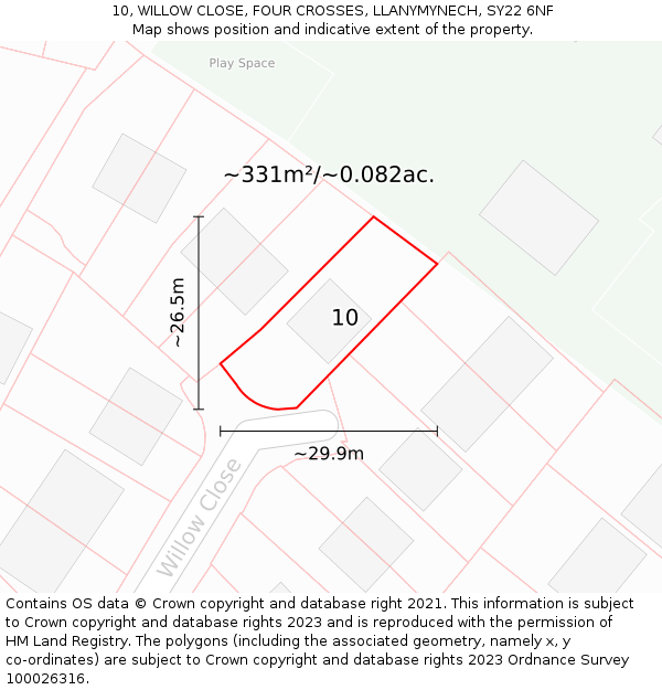 10, WILLOW CLOSE, FOUR CROSSES, LLANYMYNECH, SY22 6NF: Plot and title map