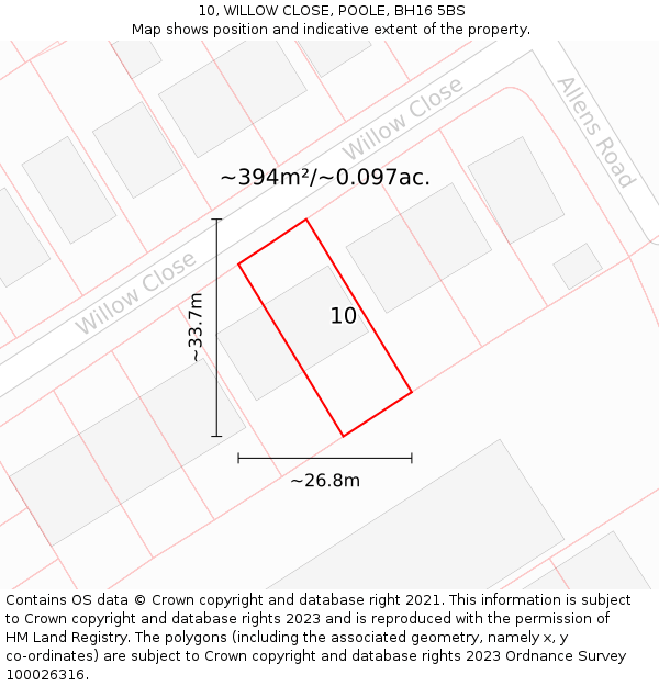 10, WILLOW CLOSE, POOLE, BH16 5BS: Plot and title map