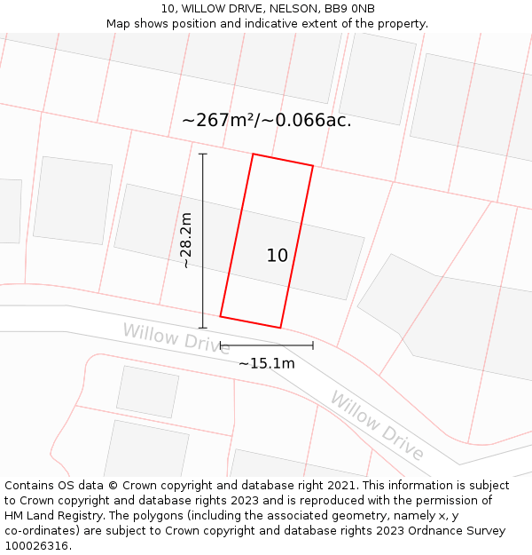 10, WILLOW DRIVE, NELSON, BB9 0NB: Plot and title map