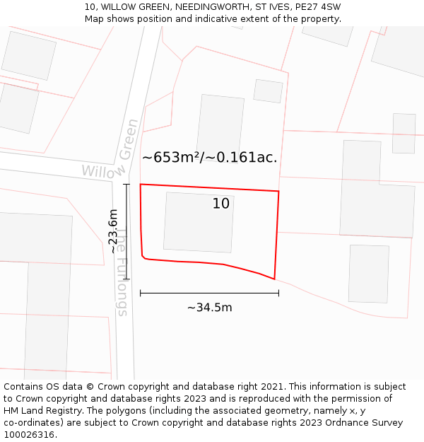 10, WILLOW GREEN, NEEDINGWORTH, ST IVES, PE27 4SW: Plot and title map