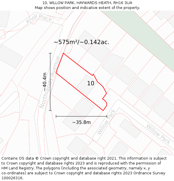 10, WILLOW PARK, HAYWARDS HEATH, RH16 3UA: Plot and title map