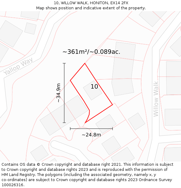 10, WILLOW WALK, HONITON, EX14 2FX: Plot and title map