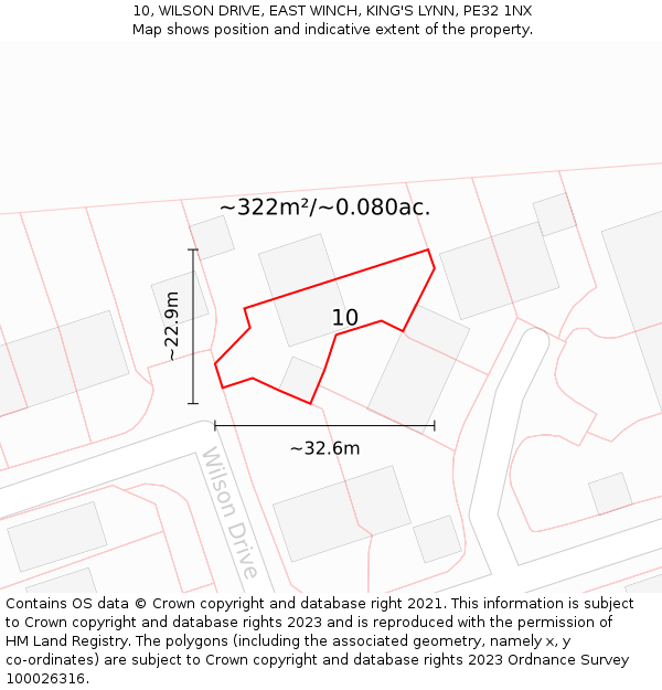 10, WILSON DRIVE, EAST WINCH, KING'S LYNN, PE32 1NX: Plot and title map