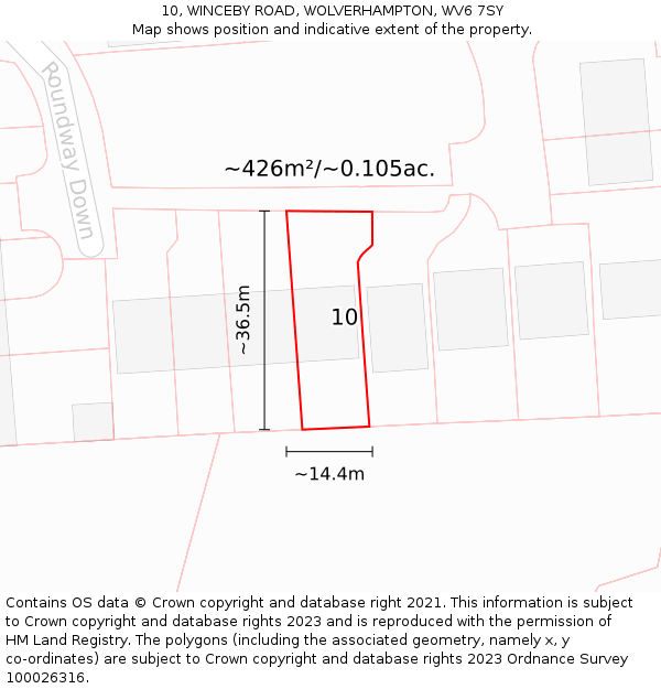 10, WINCEBY ROAD, WOLVERHAMPTON, WV6 7SY: Plot and title map