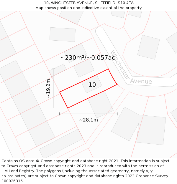 10, WINCHESTER AVENUE, SHEFFIELD, S10 4EA: Plot and title map