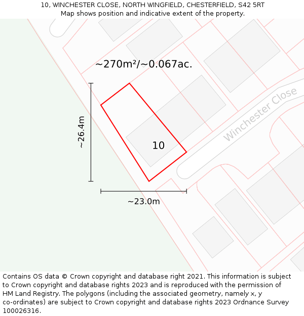 10, WINCHESTER CLOSE, NORTH WINGFIELD, CHESTERFIELD, S42 5RT: Plot and title map