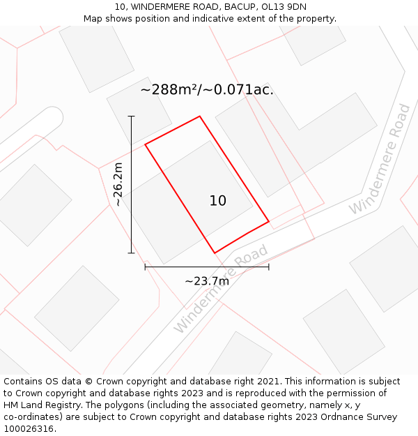 10, WINDERMERE ROAD, BACUP, OL13 9DN: Plot and title map