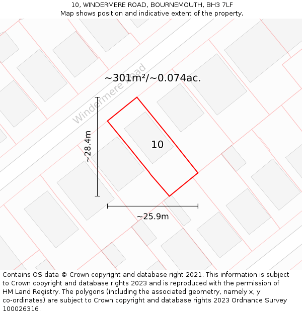 10, WINDERMERE ROAD, BOURNEMOUTH, BH3 7LF: Plot and title map