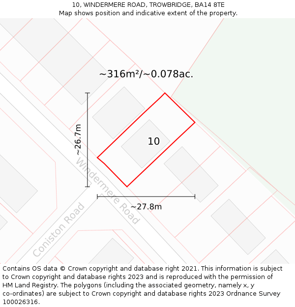 10, WINDERMERE ROAD, TROWBRIDGE, BA14 8TE: Plot and title map