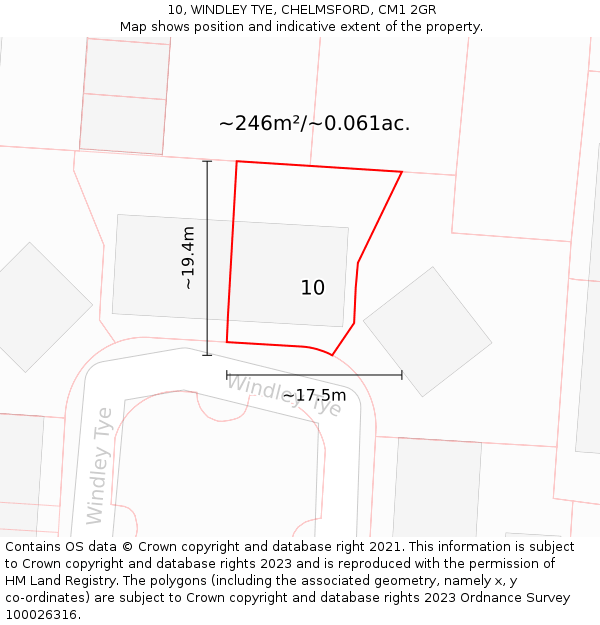 10, WINDLEY TYE, CHELMSFORD, CM1 2GR: Plot and title map