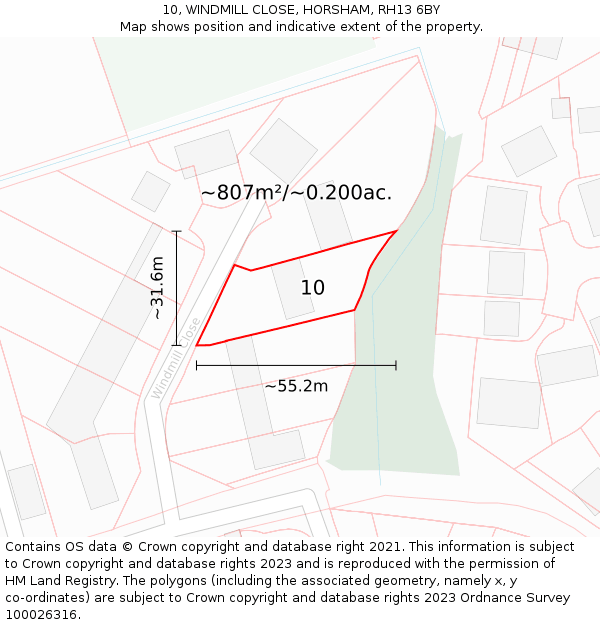 10, WINDMILL CLOSE, HORSHAM, RH13 6BY: Plot and title map
