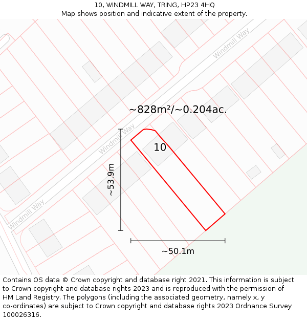 10, WINDMILL WAY, TRING, HP23 4HQ: Plot and title map