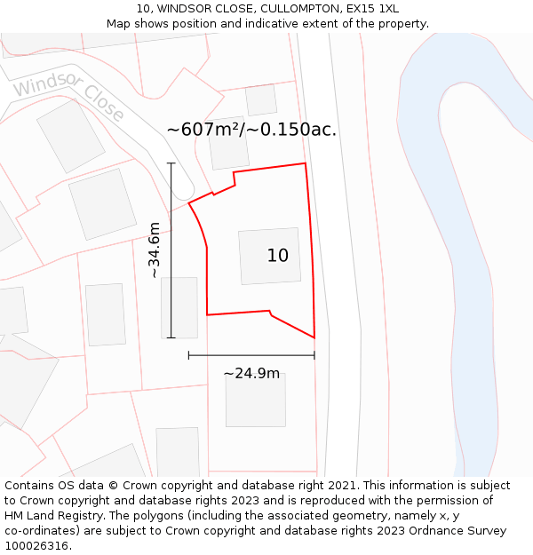 10, WINDSOR CLOSE, CULLOMPTON, EX15 1XL: Plot and title map