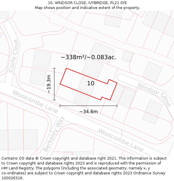 10, WINDSOR CLOSE, IVYBRIDGE, PL21 0YE: Plot and title map